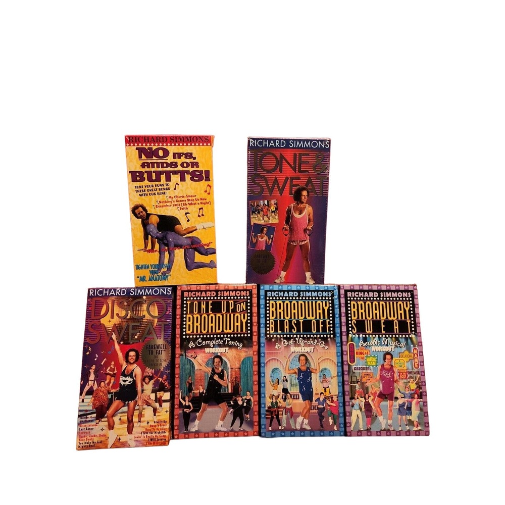 Lot Of 6 Richard Simmons VHS Work Out Sweat Broadway Tone Butts Disco